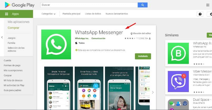 play store descargar whatsapp messenger flecha