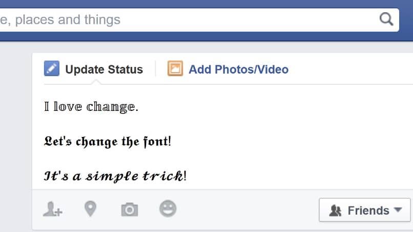 cambiar letras de facebook