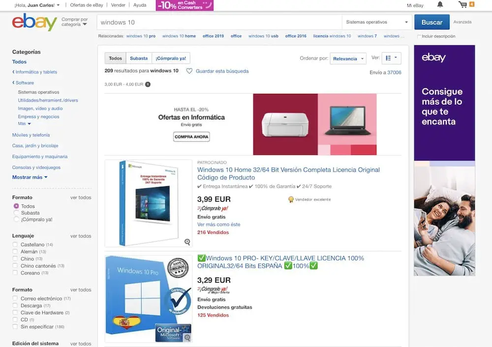¿Son legales las claves de Windows 10 vendidas por 4 euros en eBay?