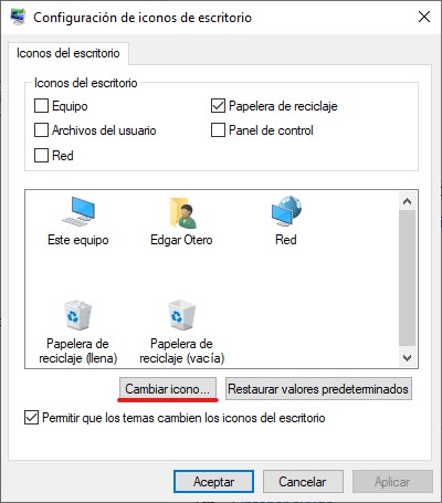 Cambiar los iconos básicos de Windows