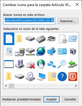 Selector de iconos en Windows 10