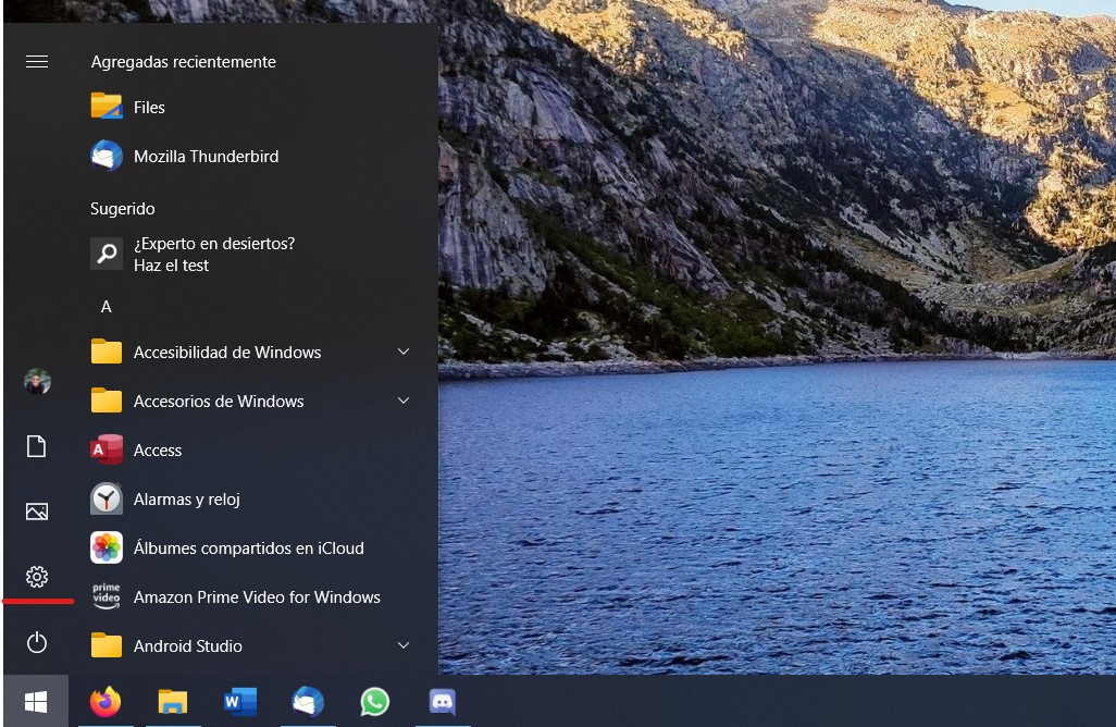 Abra la configuración de Windows 10