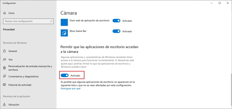 encienda la cámara web de Windows 10 4