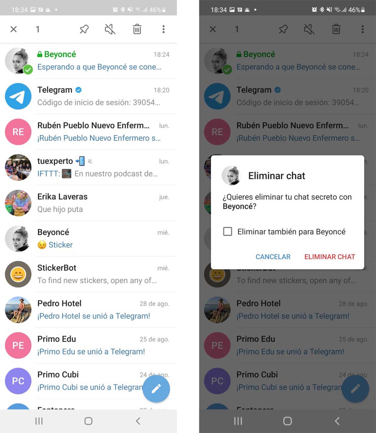 cómo borrar una conversación secreta en Telegram