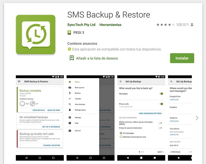 Copia de seguridad y restauración de SMS