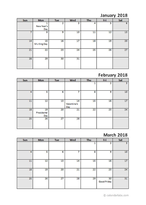 Plantillas de calendario trimestrales para la oficina 2