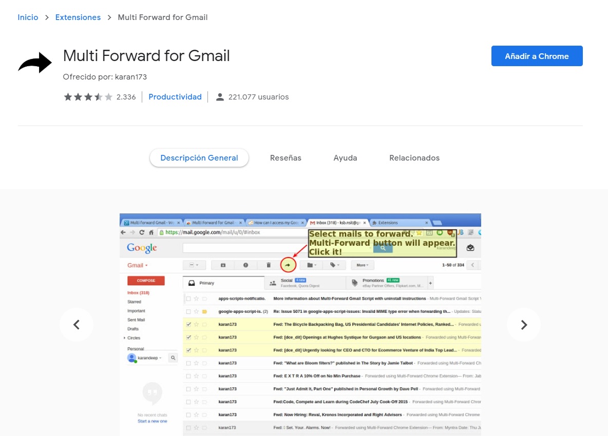 reenviar varios correos electrónicos de Gmail a la vez 1