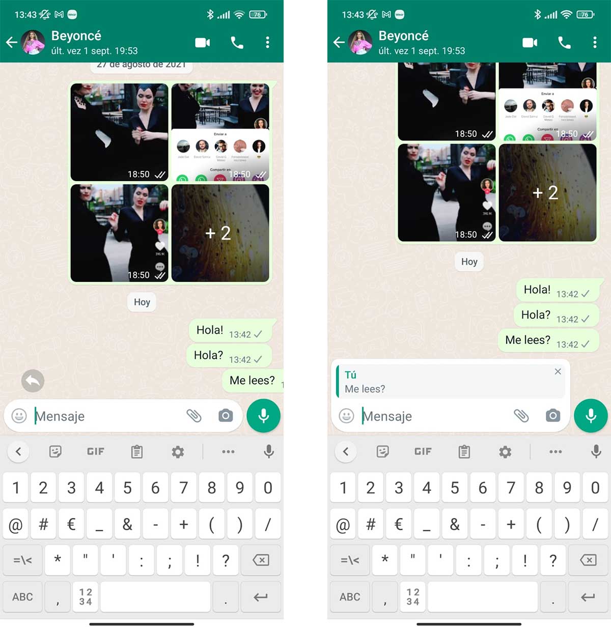 reportar un mensaje en WhatsApp con un gesto