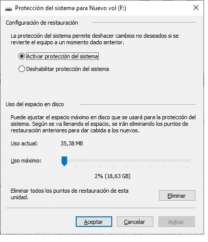 Protección del sistema Windows 10