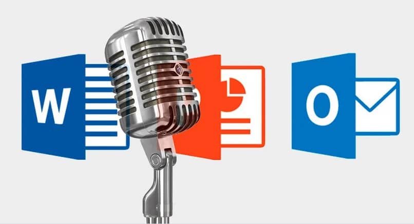 Iconos de micrófono, Word y Outlook