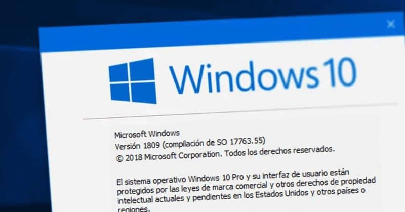 Ventana de información de Windows 10