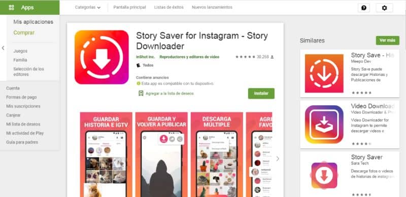 Aplicación Story Save para Instagram