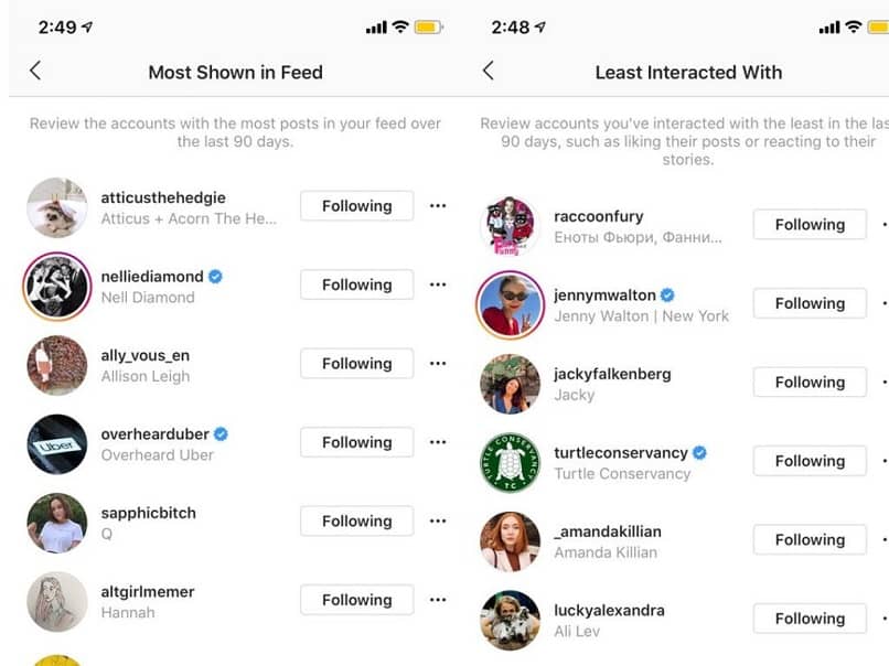 Lista de seguidores en Instagram