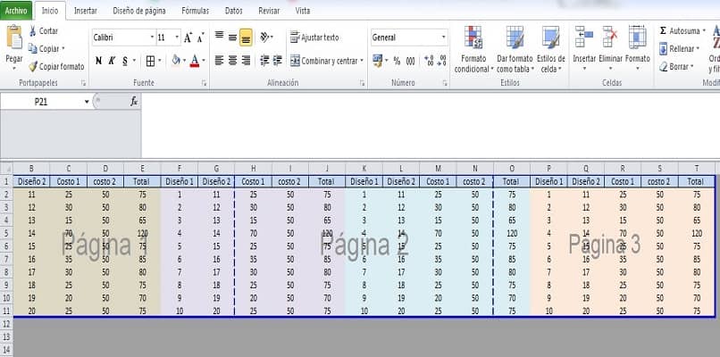 una imagen que muestra la configuración de la tabla en Excel