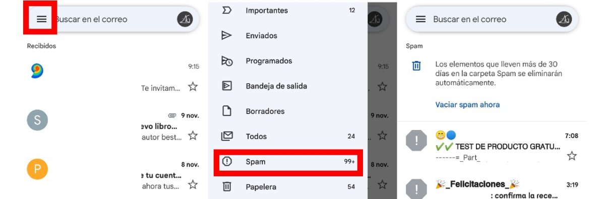 Dónde enviar spam o spam en Gmail 1
