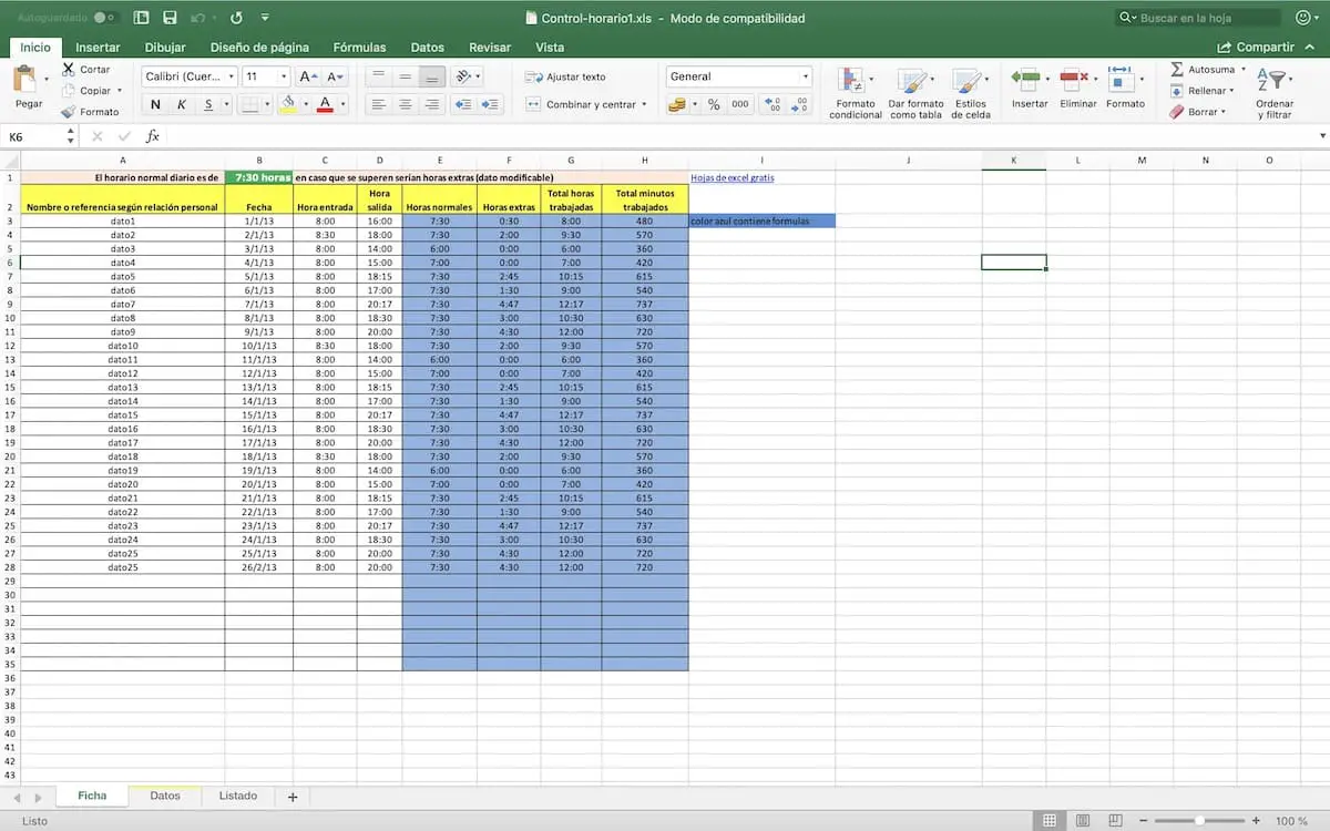 aplicaciones de control de plantilla de Excel
