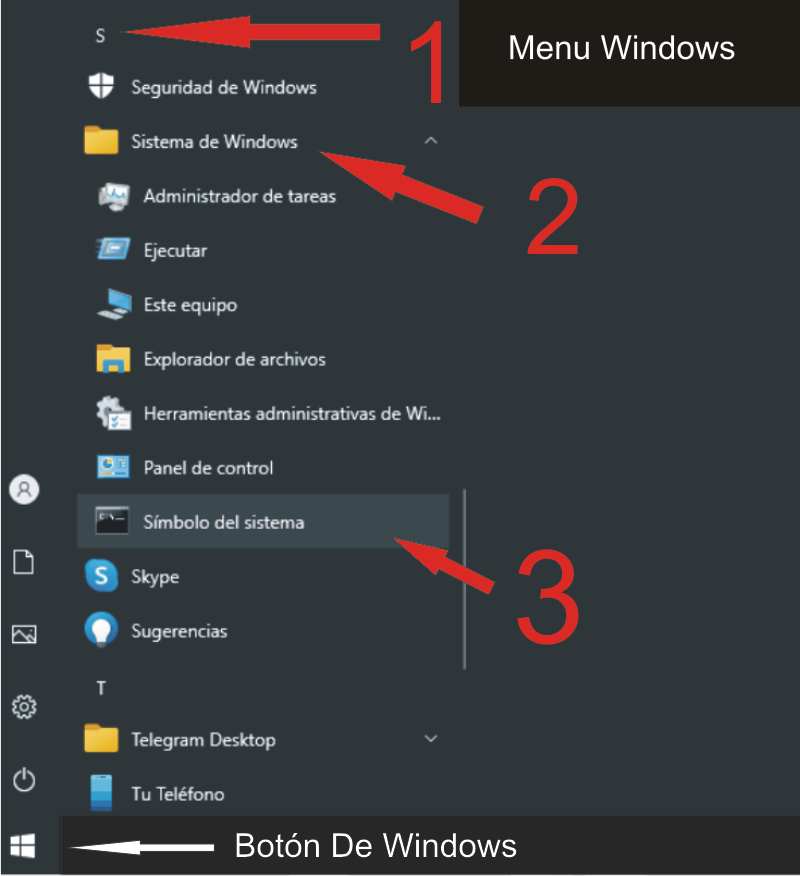 símbolo del sistema de menú de windows