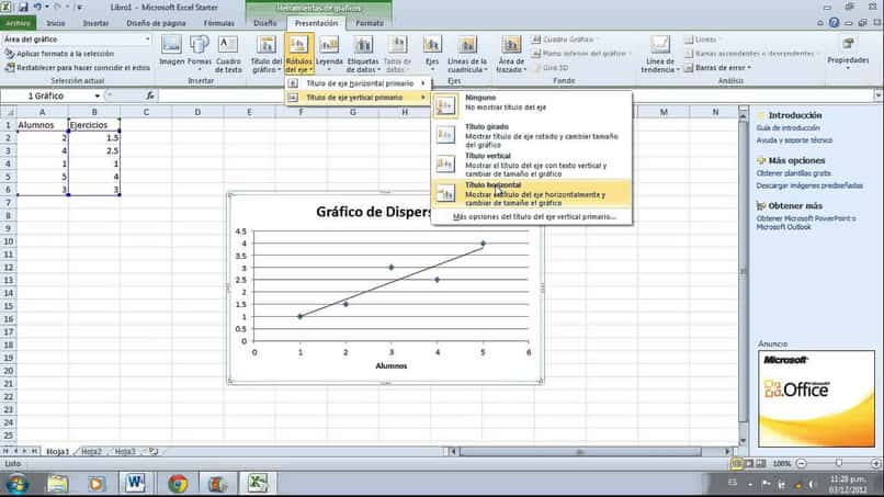 crear un diagrama de dispersión usando Excel