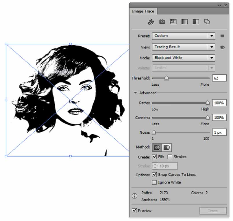 Adobe Illustrator utiliza una herramienta de seguimiento interactiva.