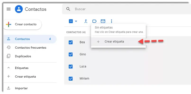 plataforma gmail creando grupo de contactos