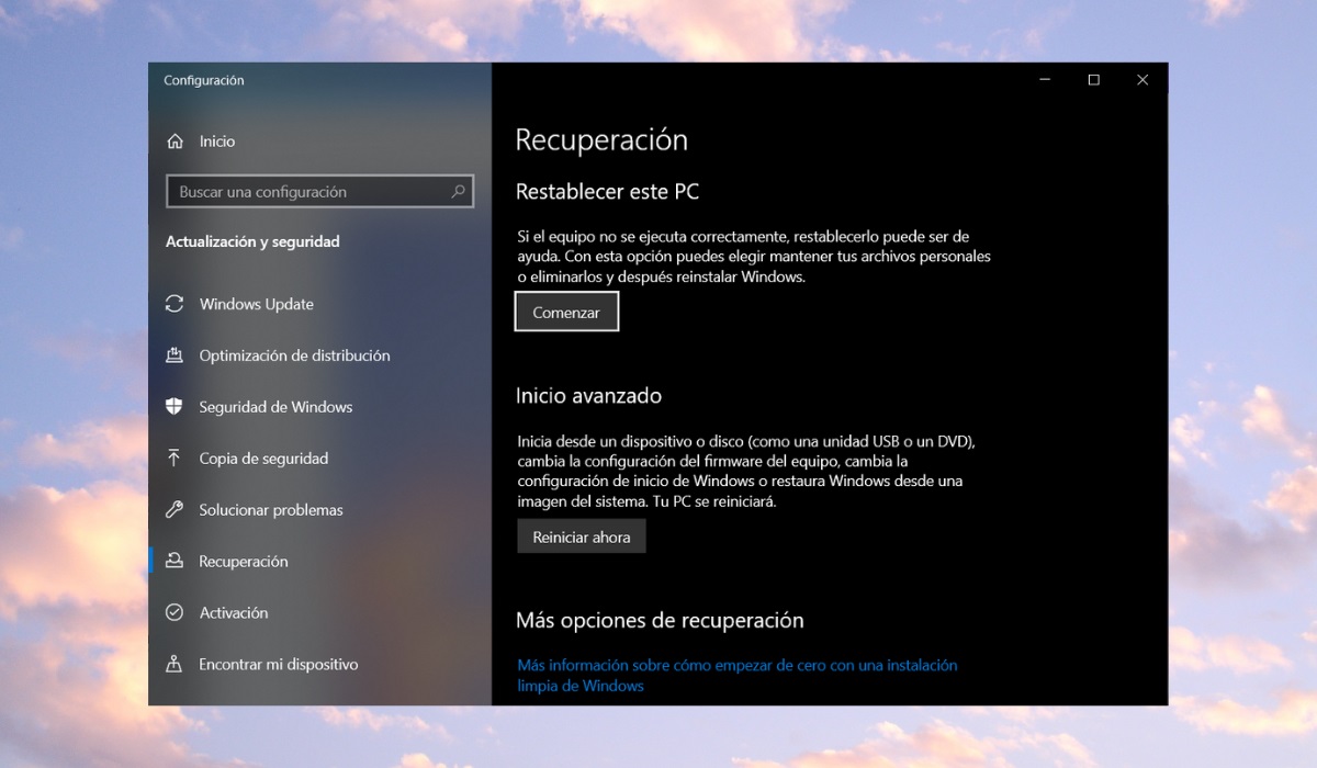 Restaurar PC con Windows 10