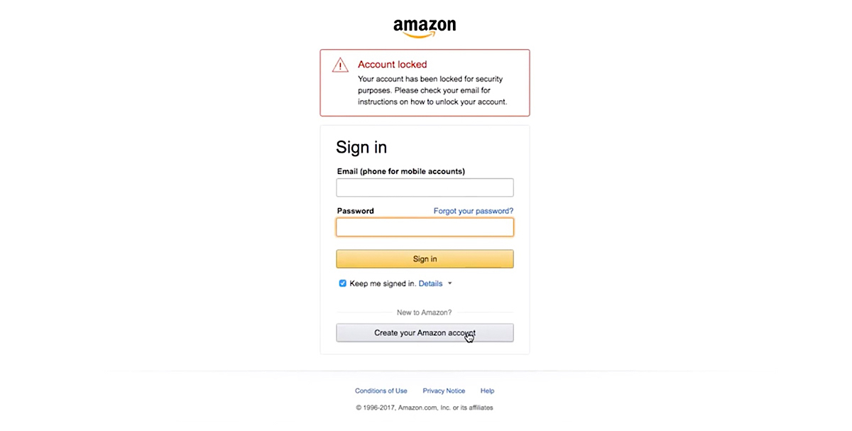 Recuperación bloqueada de cuenta de Amazon