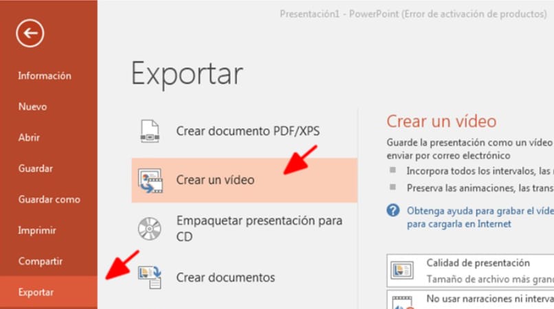 exportar video en powerpoint